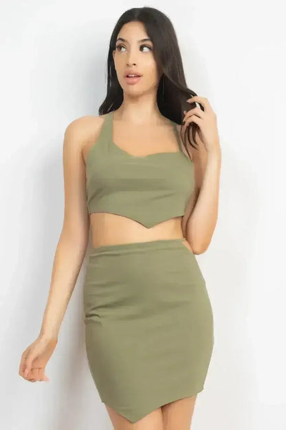 Asymmetrical Cross Back Top &amp; Skirts Set