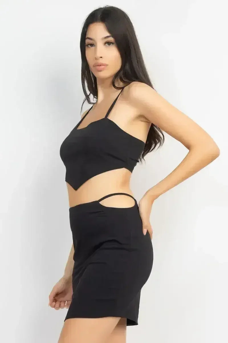Asymmetrical Cross Back Top &amp; Skirts Set