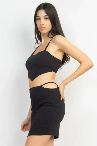 Asymmetrical Cross Back Top &amp; Skirts Set