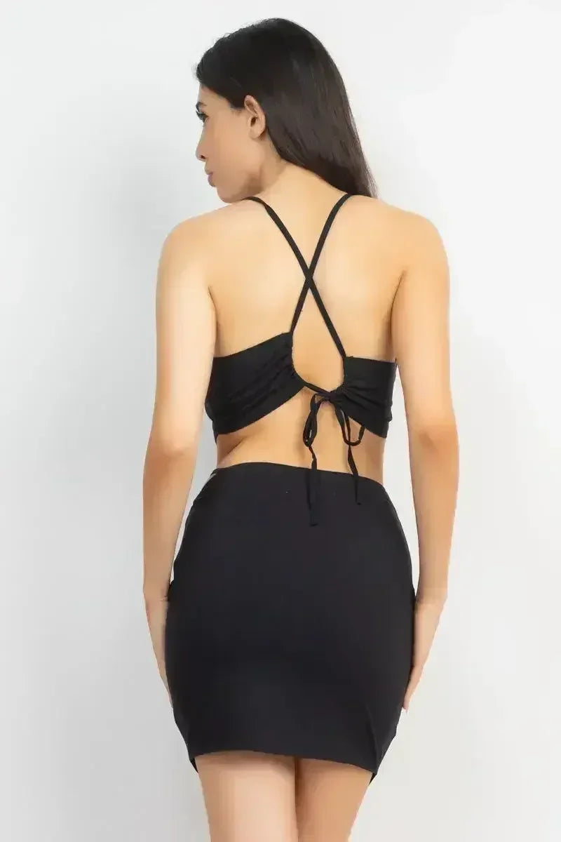 Asymmetrical Cross Back Top &amp; Skirts Set