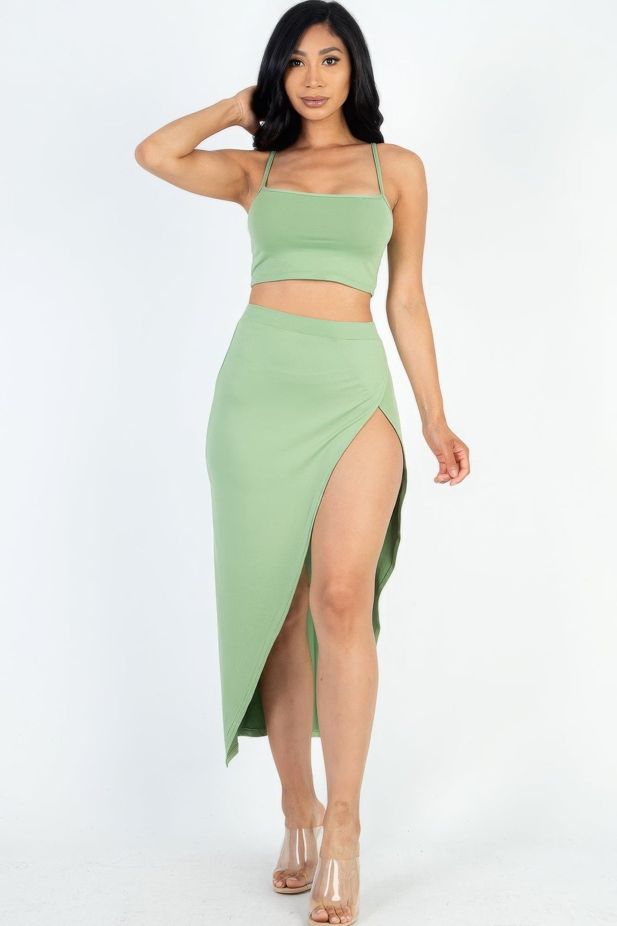 Crop Cami &amp; Split Thigh Maxi Skirt Set