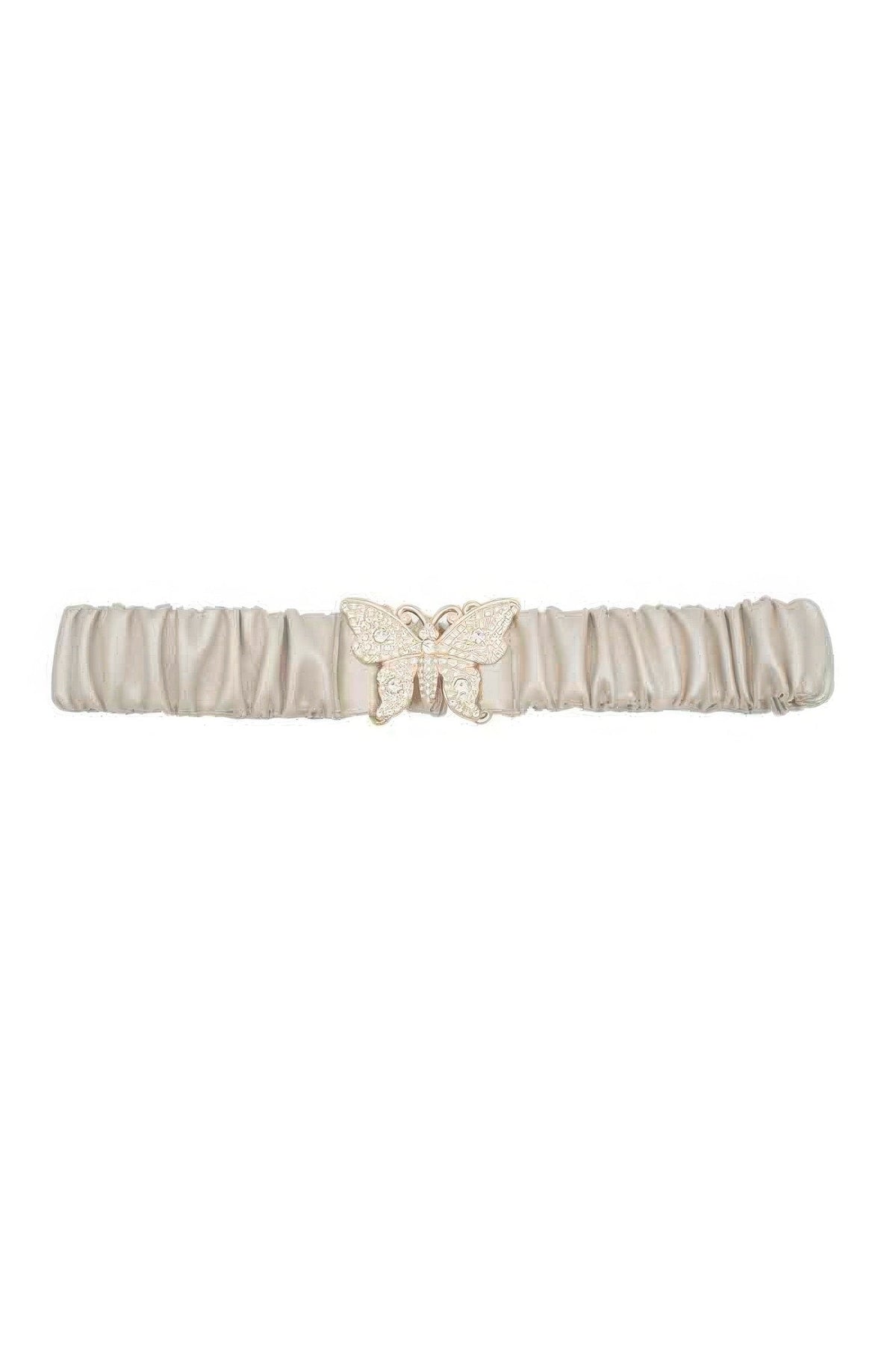 Rhinestone Pave Butterfly Ruched Elastic Back Belt