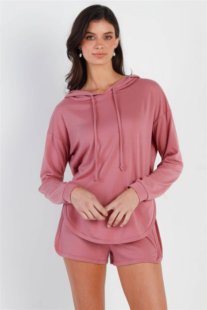 Racer Back Detail Long Sleeve Hooded Top &amp; Short Set