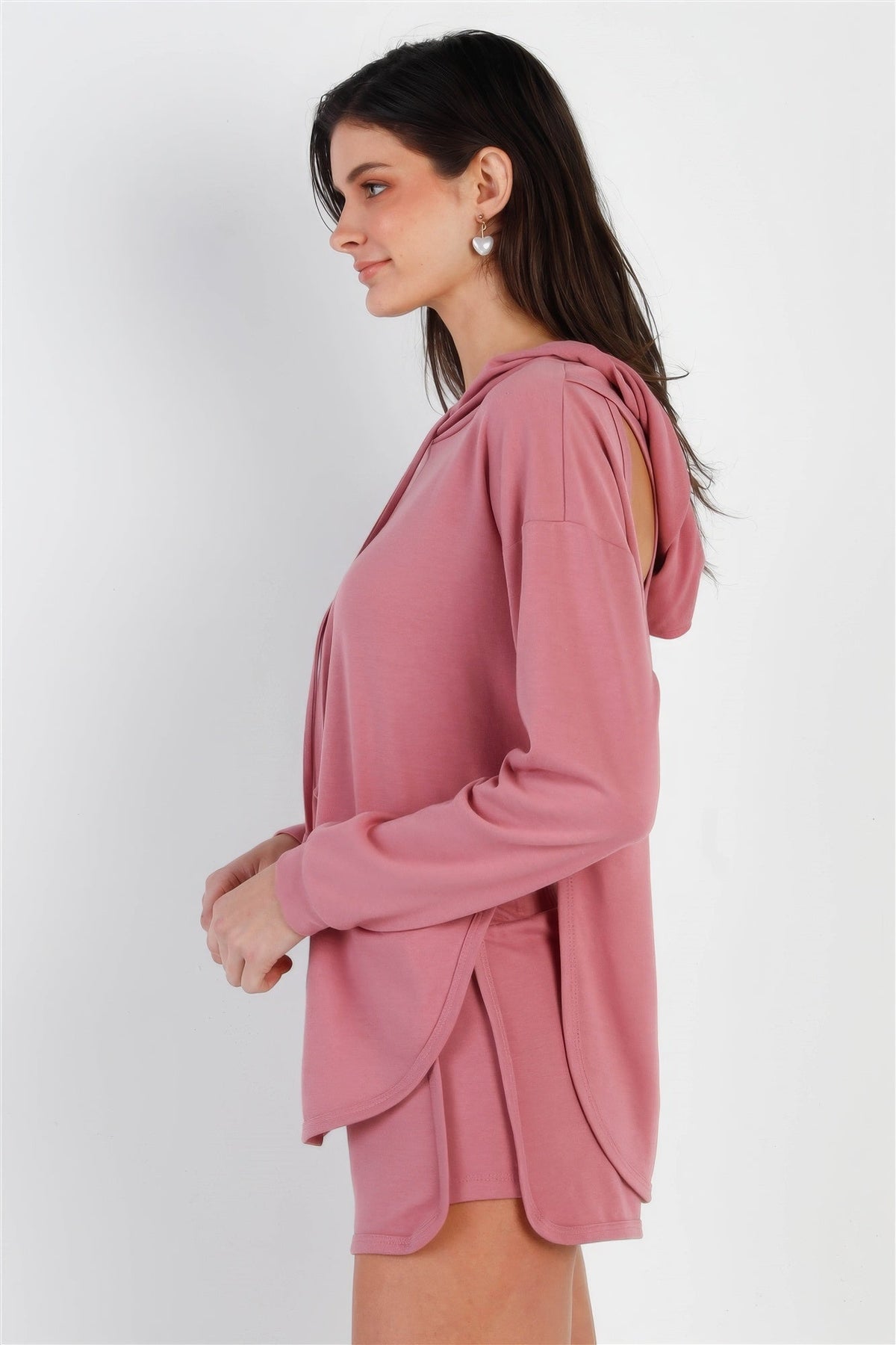 Racer Back Detail Long Sleeve Hooded Top &amp; Short Set