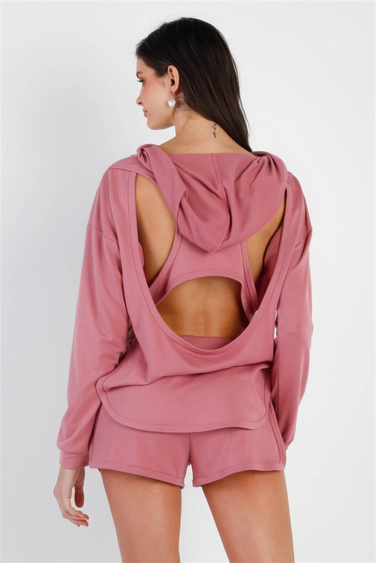 Racer Back Detail Long Sleeve Hooded Top &amp; Short Set