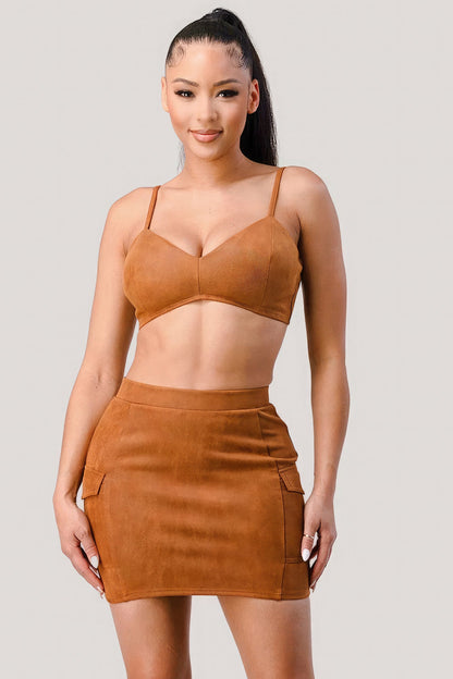 Diagonal Bralette With Cropped Blazer Jacket &amp; Mini Skirt 3pcs Sets
