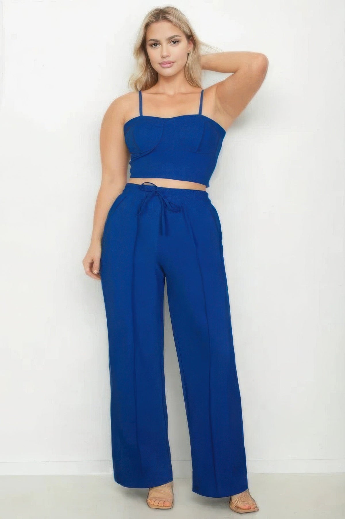 Plus Bustier Crop Cami Top &amp; Slant Pocket Straight Pants