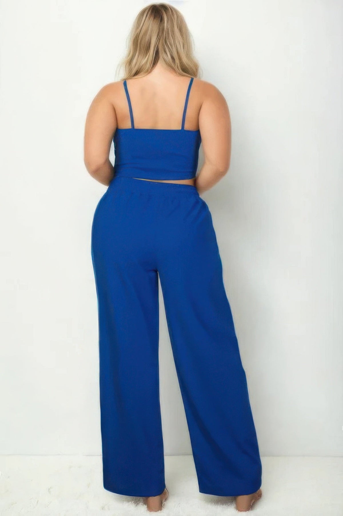Plus Bustier Crop Cami Top &amp; Slant Pocket Straight Pants