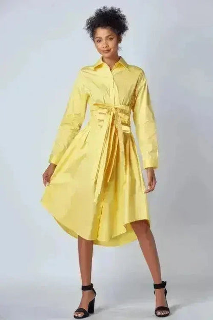 Yellow Shirt Dress with Tie-Up Belt – Versatile &amp; Chic