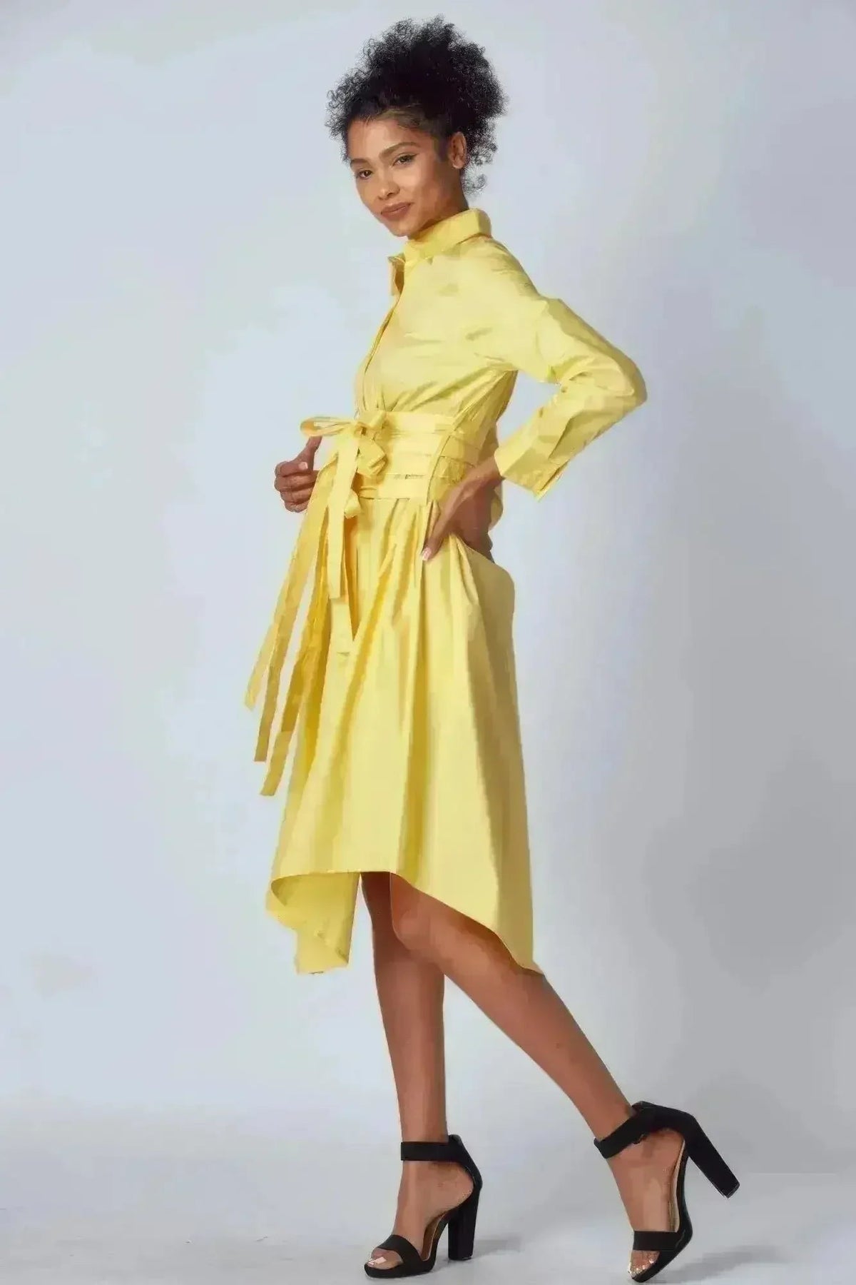 Yellow Shirt Dress with Tie-Up Belt – Versatile &amp; Chic