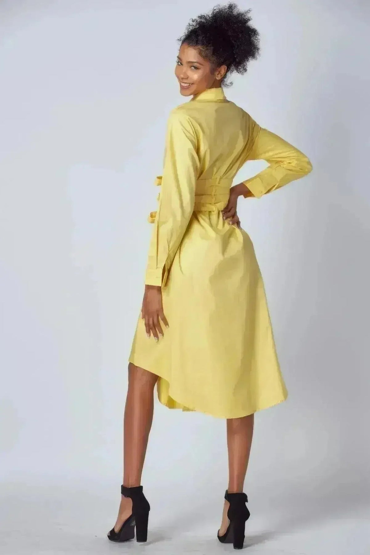 Yellow Shirt Dress with Tie-Up Belt – Versatile &amp; Chic