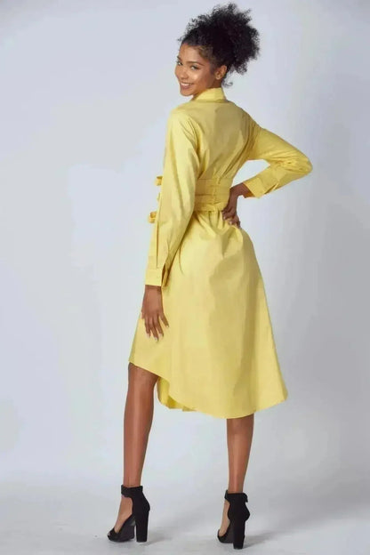 Yellow Shirt Dress with Tie-Up Belt – Versatile &amp; Chic