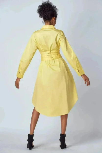 Yellow Shirt Dress with Tie-Up Belt – Versatile &amp; Chic