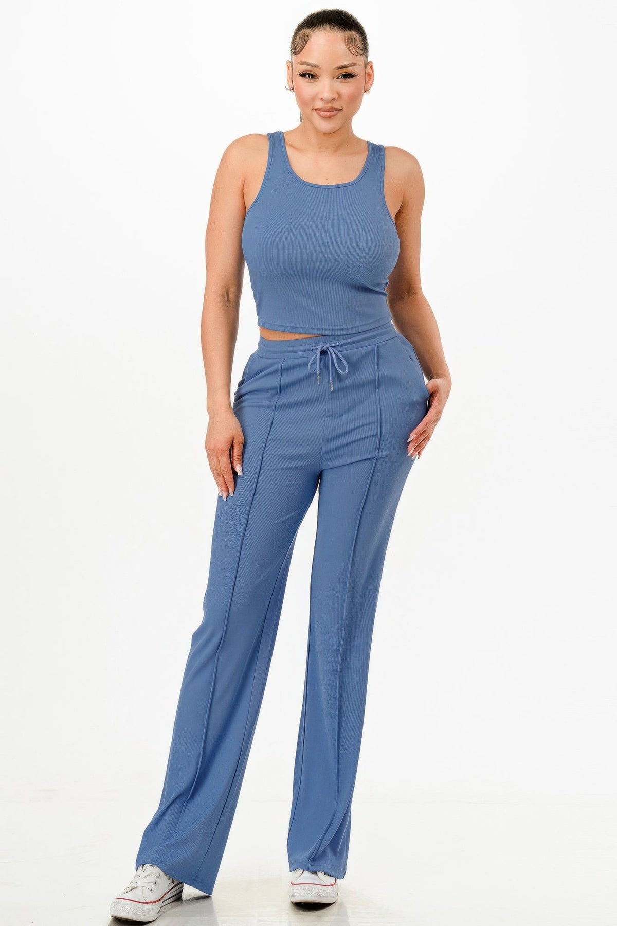 Ribbed Tank Top And Pant Set