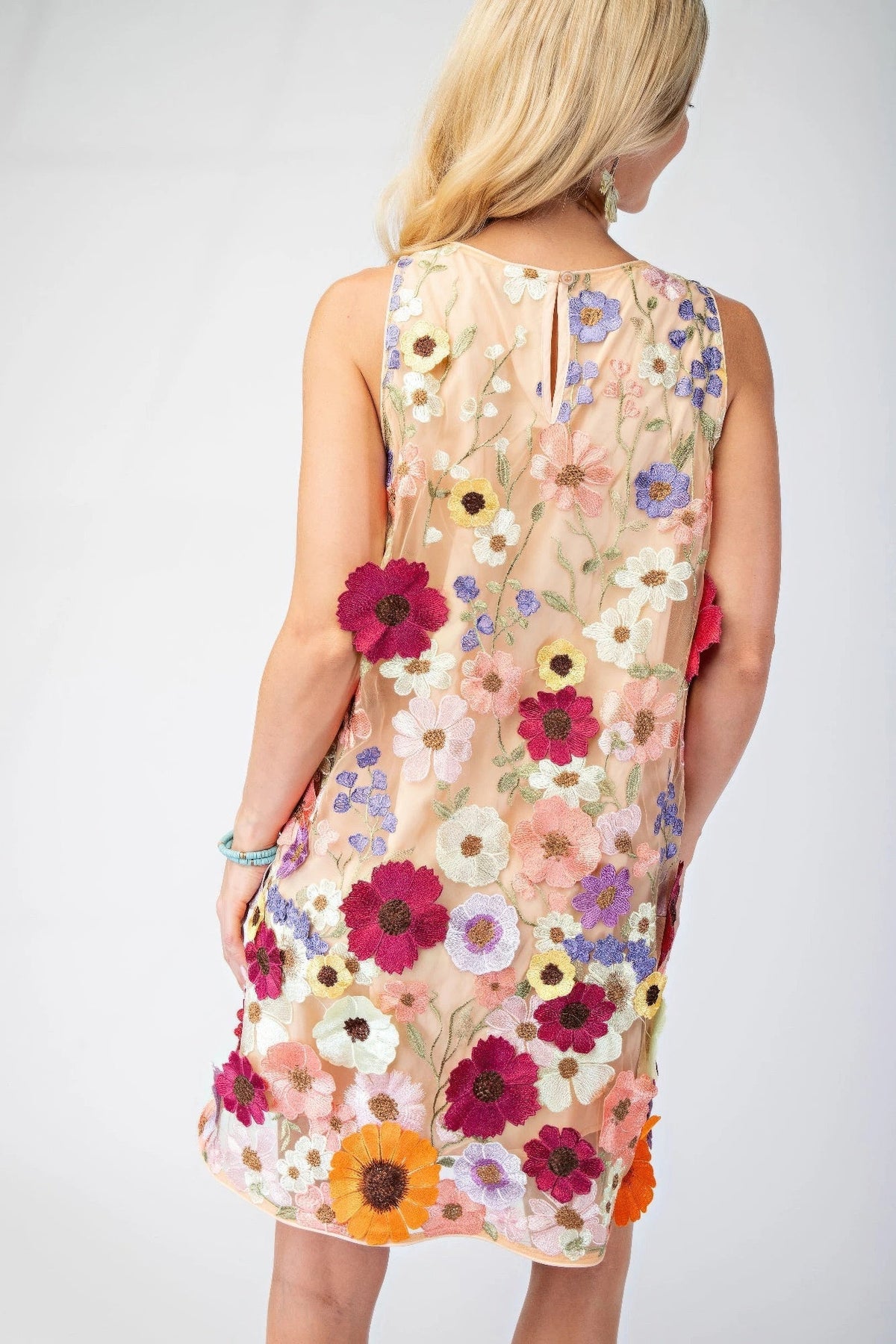 3d Floral Embroidered Sleeveless Mini Dress