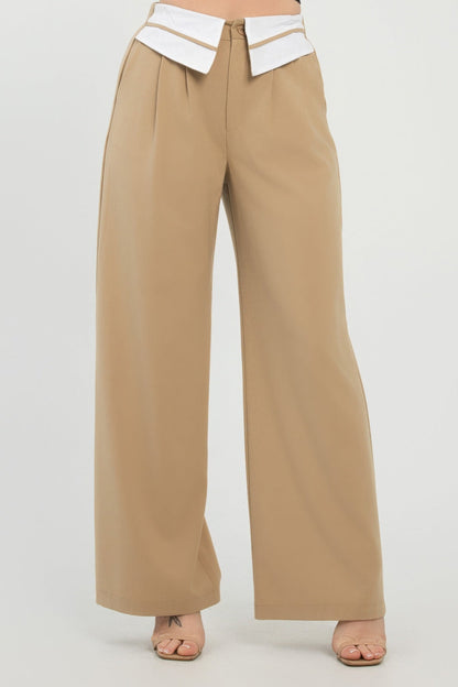Front Button Fold-over Inside Zipper Pants