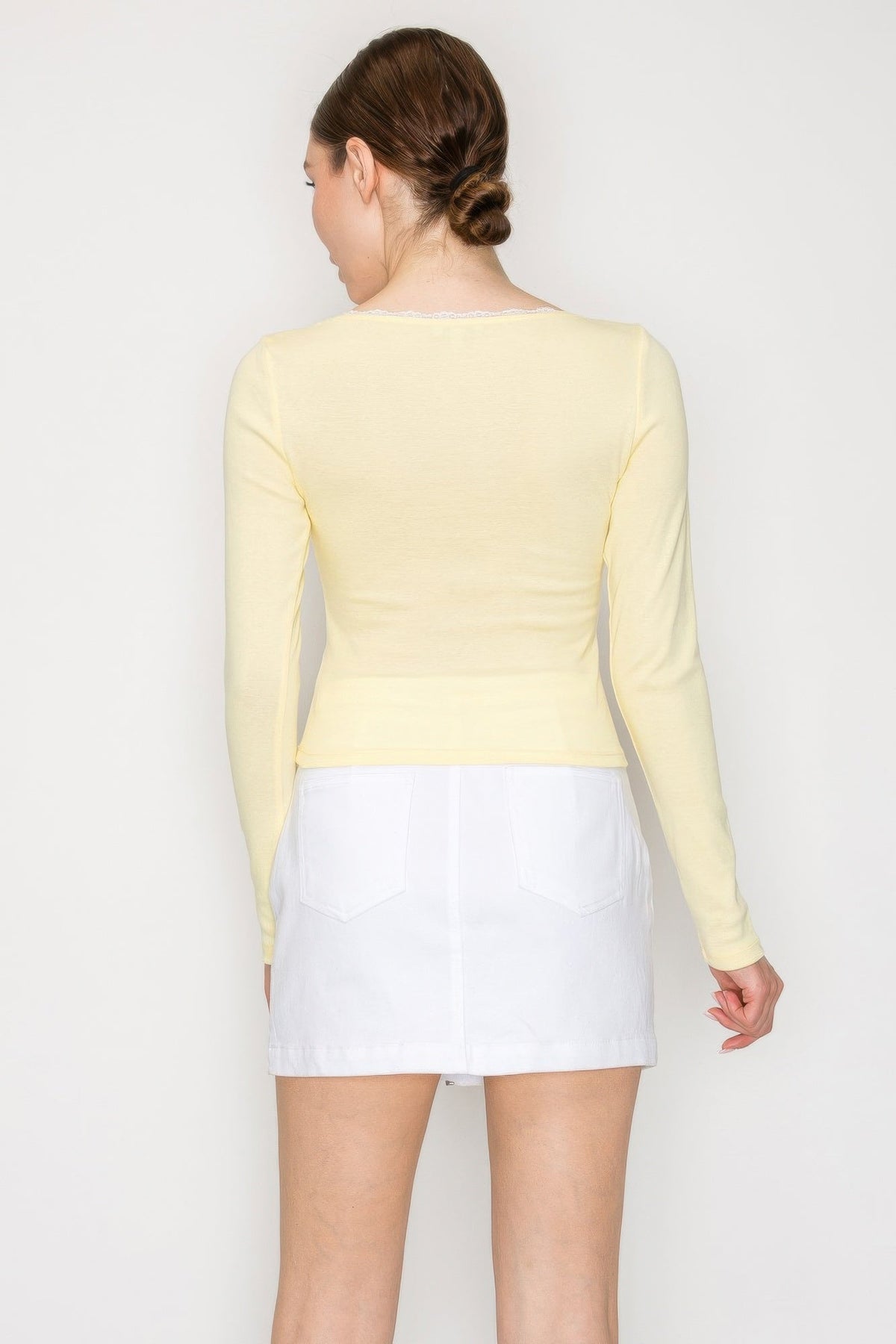 Lace Trim Square Long Sleeve Top