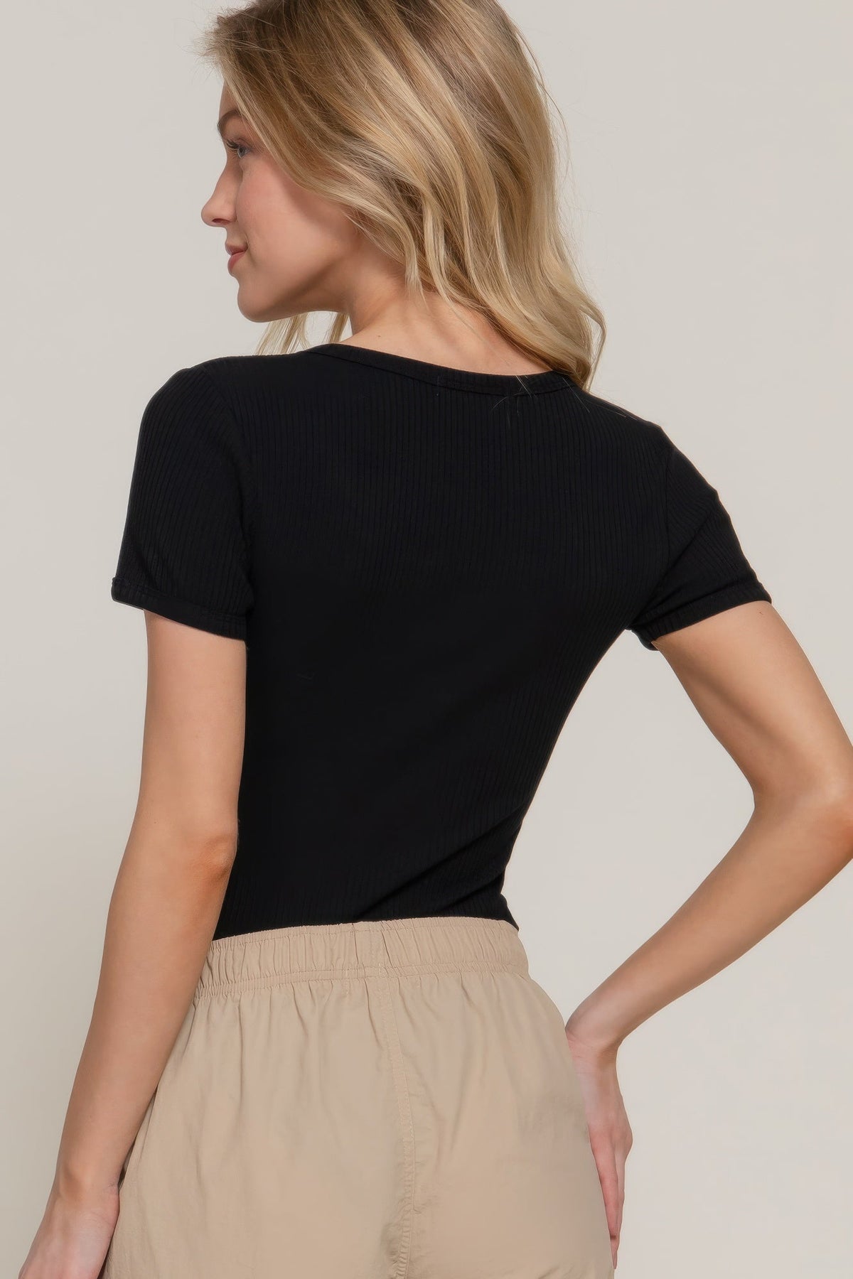 Short Slv Snap Button Rib Bodysuit