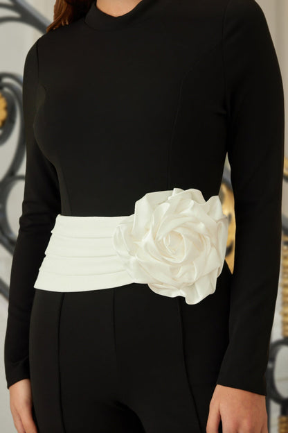 Wide Waistband With Rose Jumpsuit