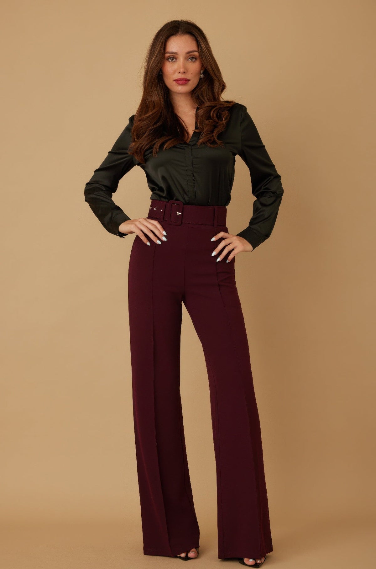High Waist Pants With Buckle Belt