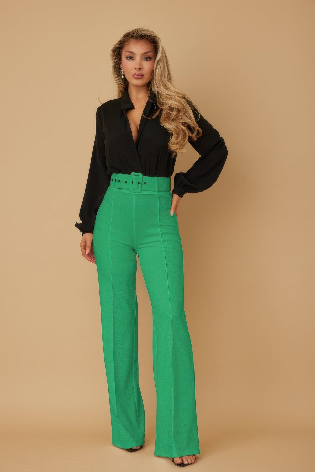 High Waist Pants With Buckle Belt