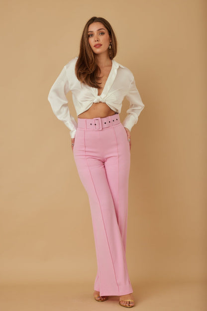 High Waist Pants With Buckle Belt