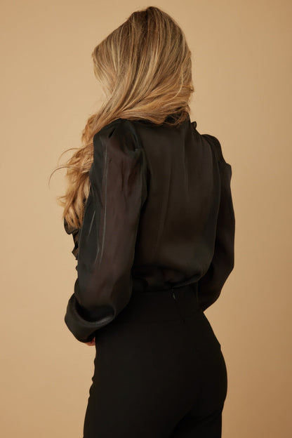 Ruffle Micro Crystal Long Sleeve Blouse