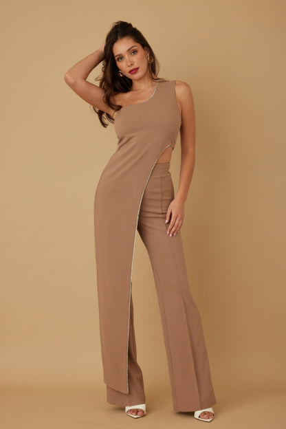 One Shoulder Strap Draped Layer W Rhinestone Sets