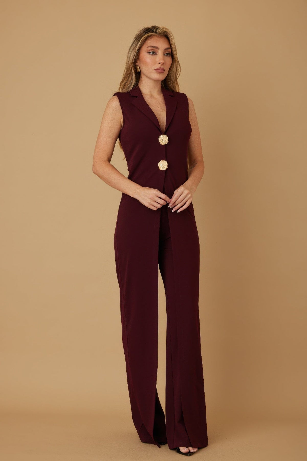 Open Flap With Metal Shank Button Jumpsuit