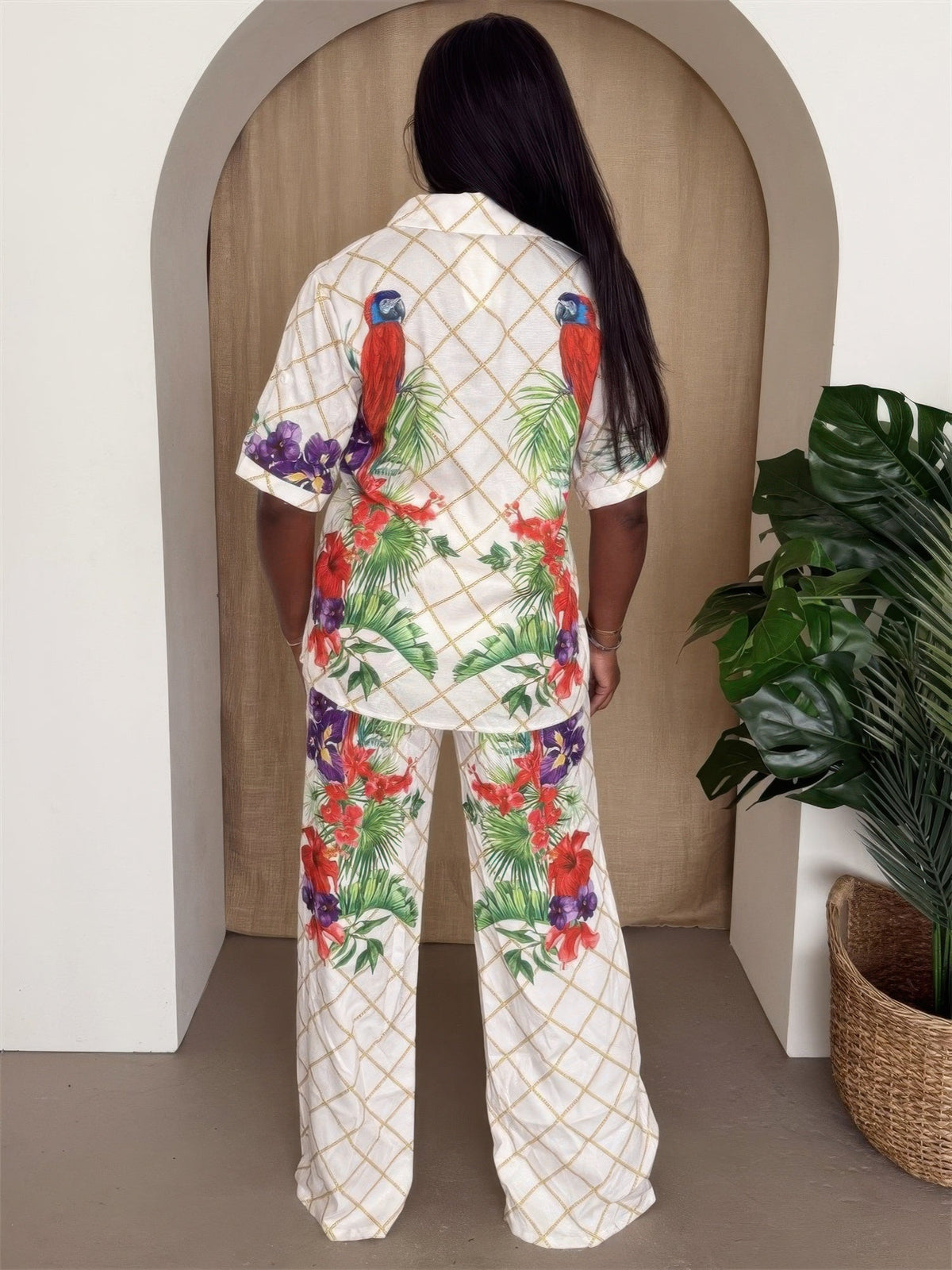 Tropical Parrot Print Shirt &amp; Pant Set