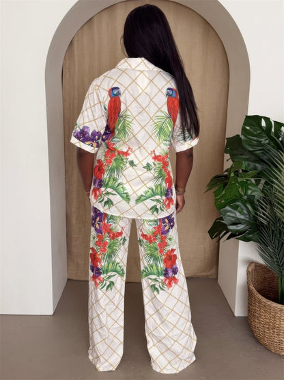 Tropical Parrot Print Shirt &amp; Pant Set