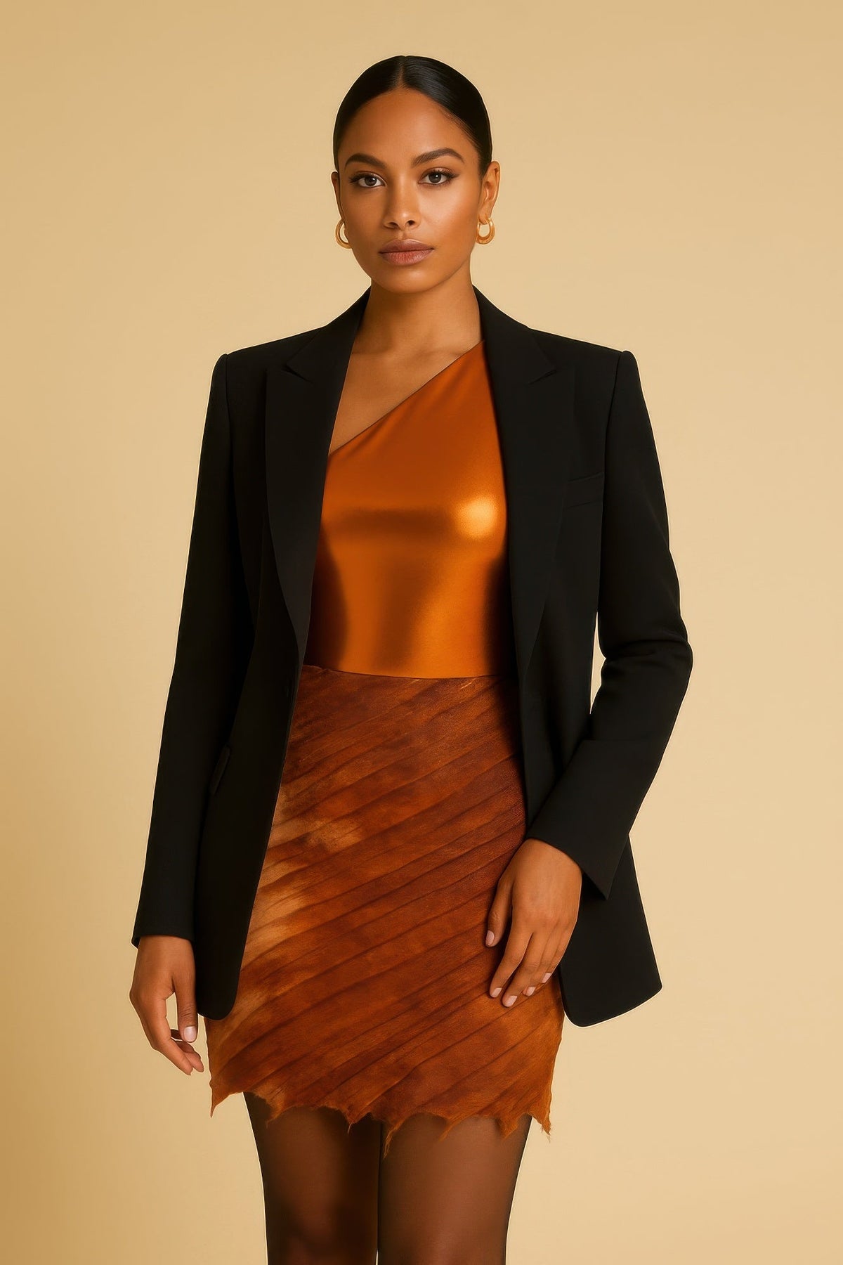 Metallic One Shoulder Bodysuit &amp; Mini Skirt Set