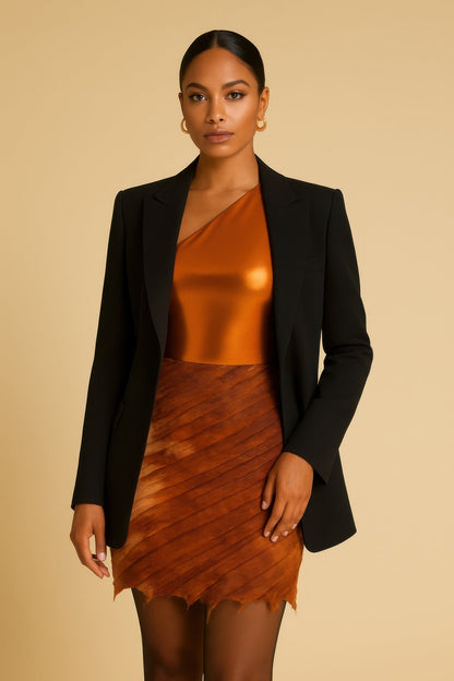 Metallic One Shoulder Bodysuit &amp; Mini Skirt Set