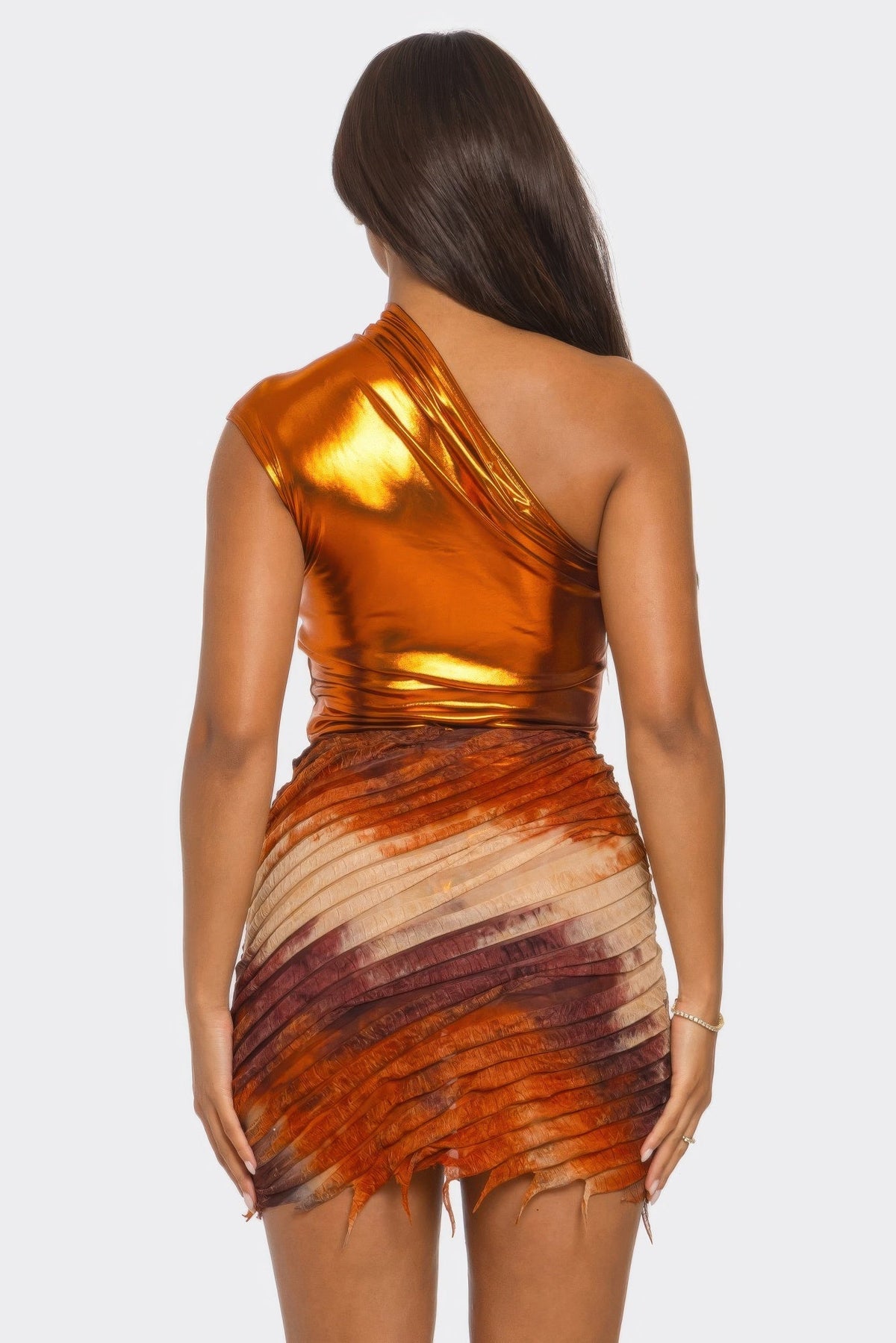 Metallic One Shoulder Bodysuit &amp; Mini Skirt Set
