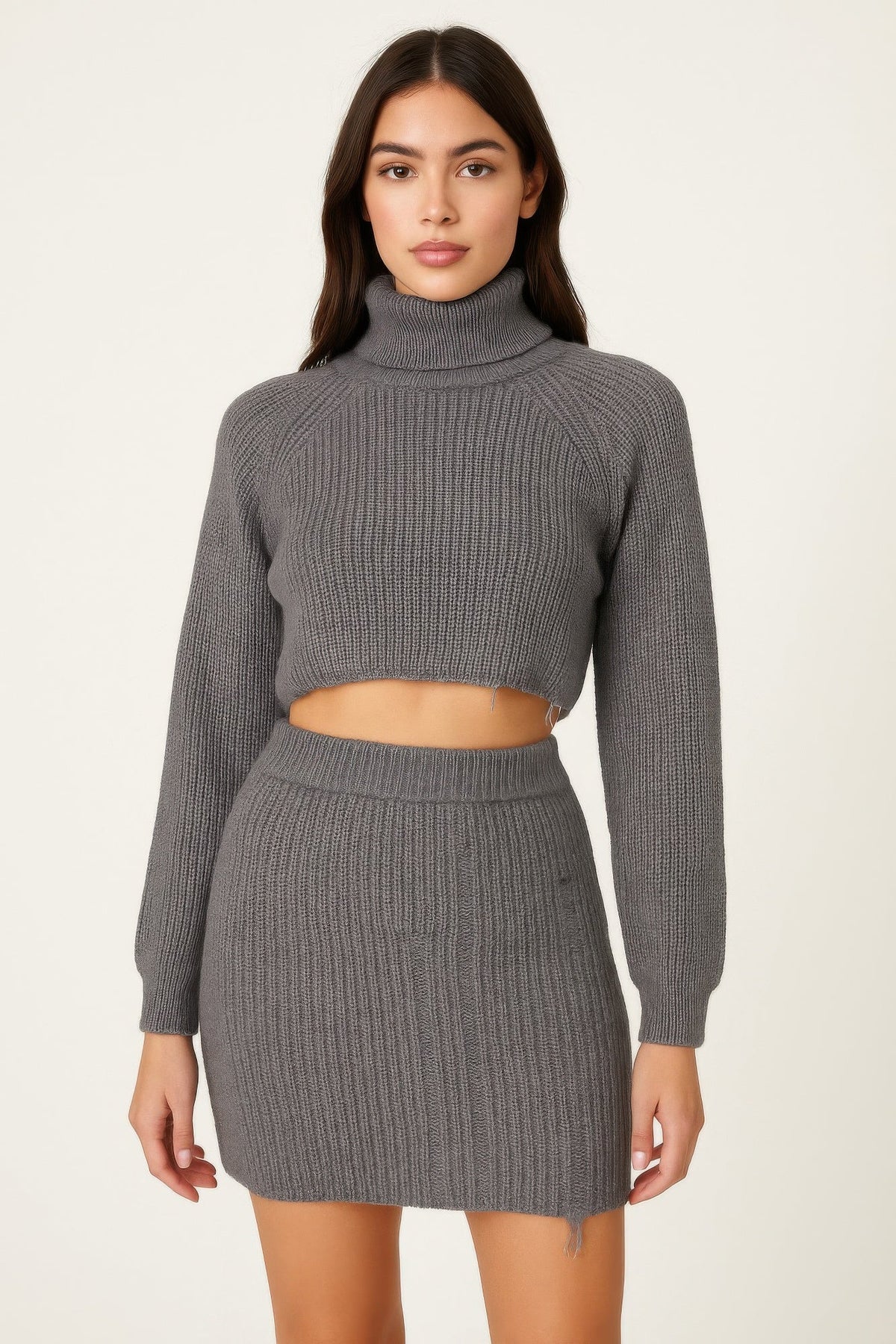 Knit Mock Neck Top And Skirt