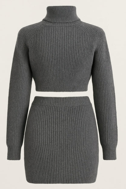 Knit Mock Neck Top And Skirt