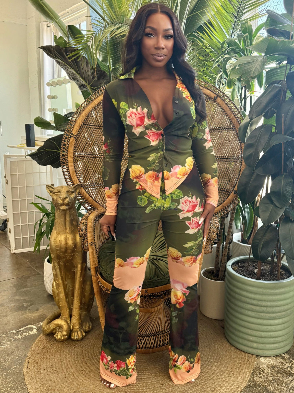 Blush Bloom Mesh Pants Set