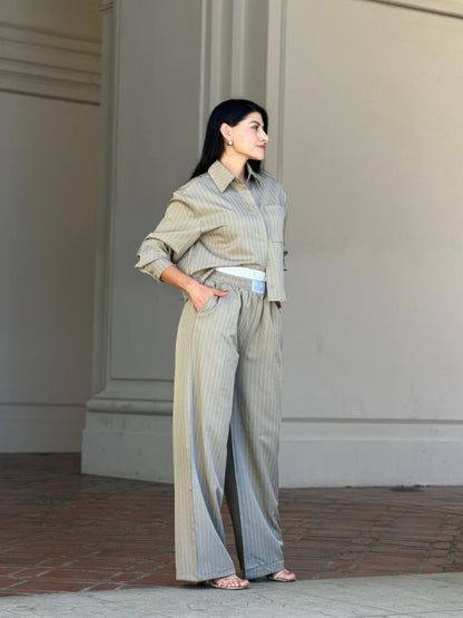 Striped Set With Double Waistband Pants And Top