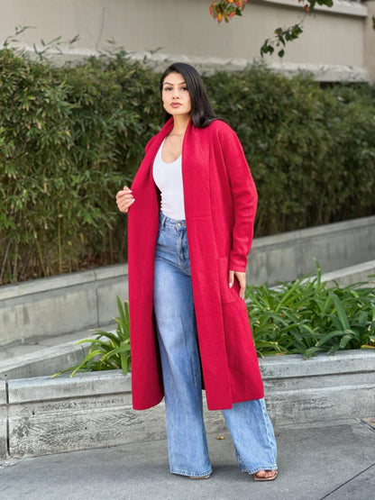 Clover Fine Knit Midi Cardi Cardigan With Pockets