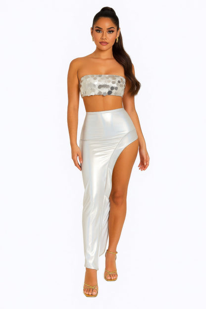 Metallic Sequin Crop Top &amp; Skirt Set
