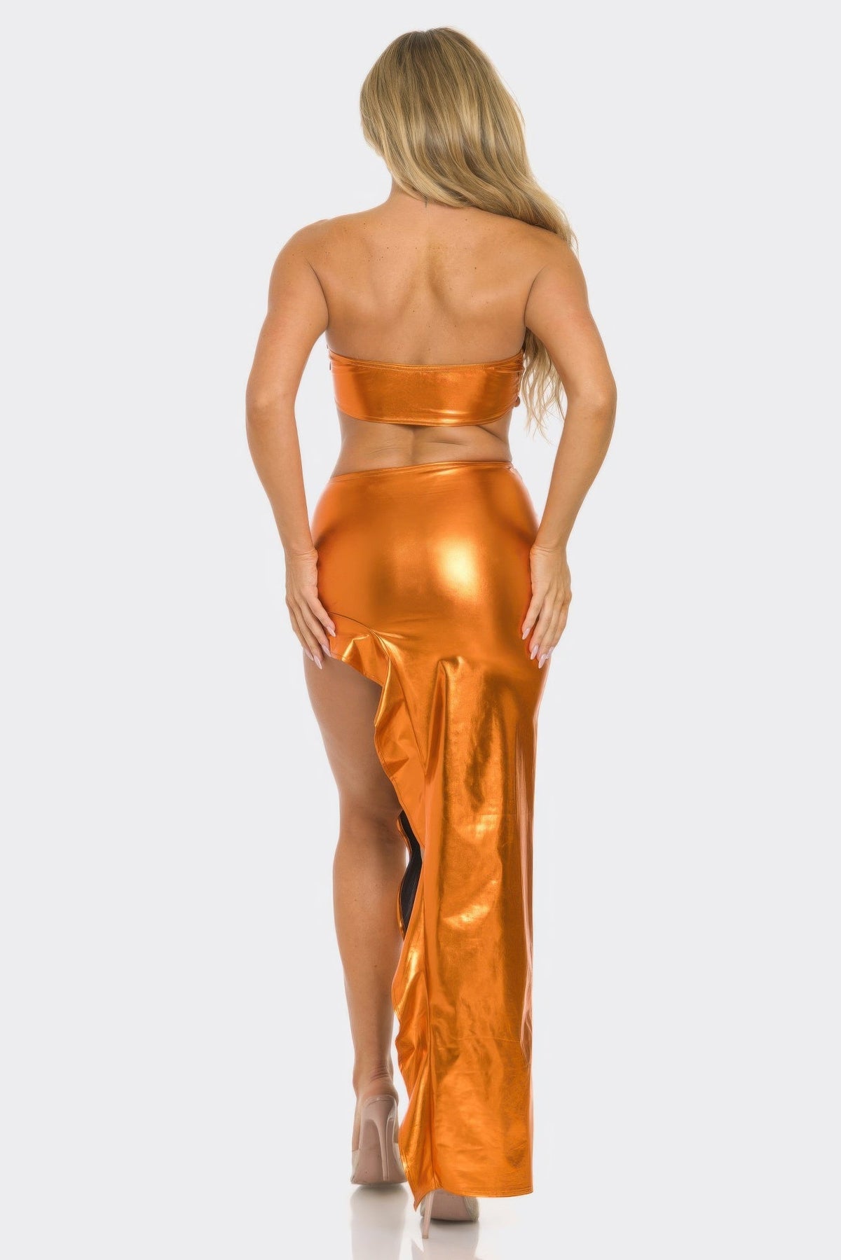 Metallic Sequin Crop Top &amp; Skirt Set