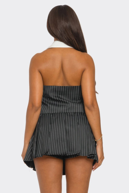 Collared Vest Pleated Skort Set