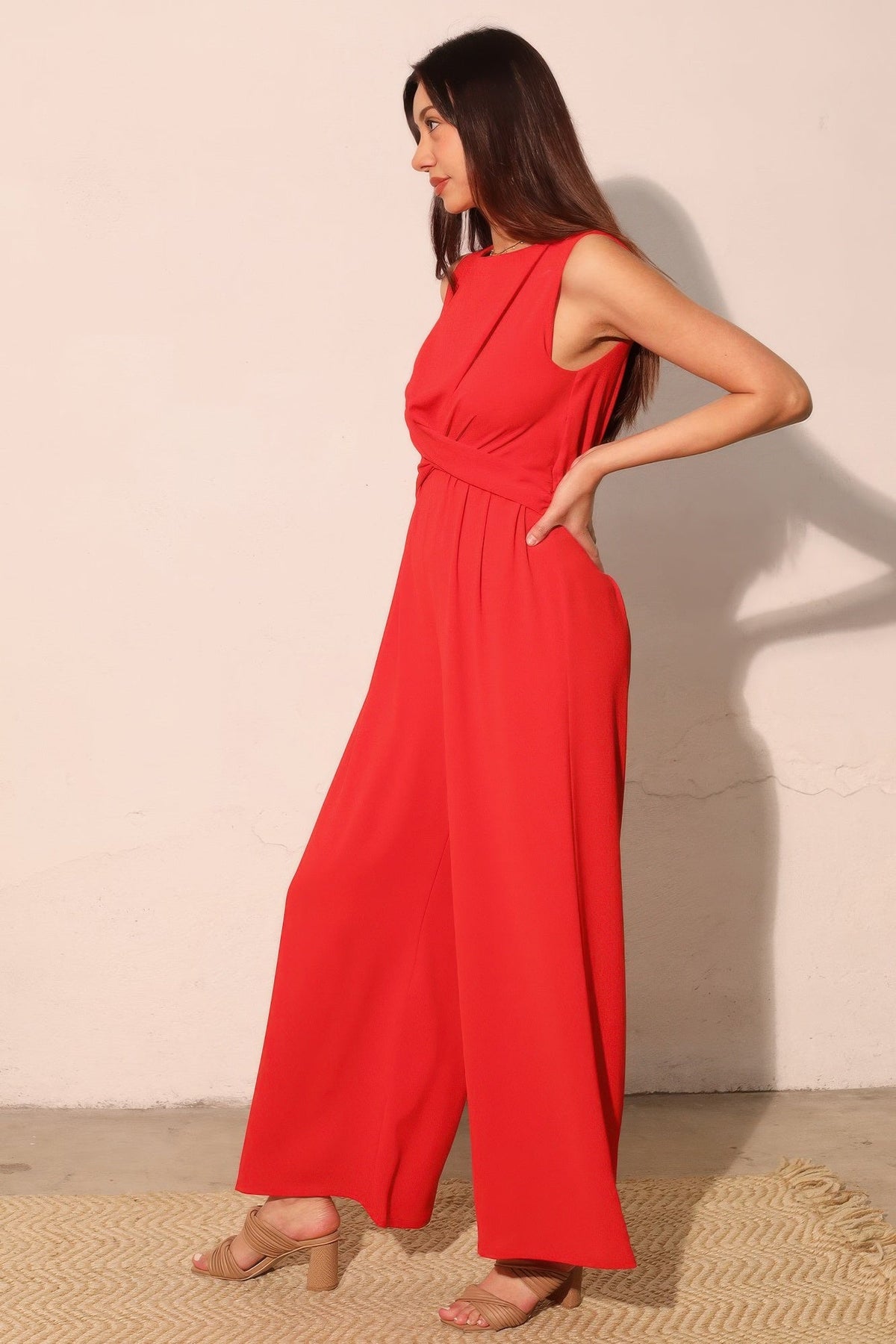 Textured Solid Twist Front Jumpsuit