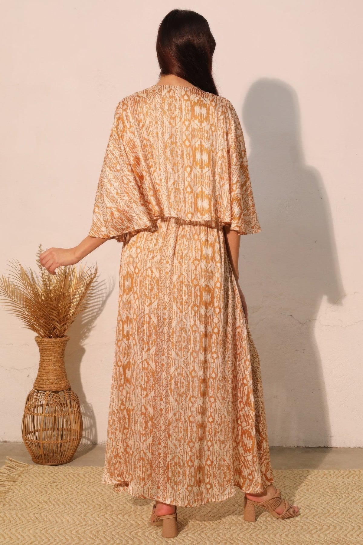 Bohemian Lurex Chiffon Cape Maxi Dress