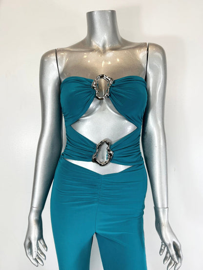 Cut-out,strapless Jumpsuit That Flares Out