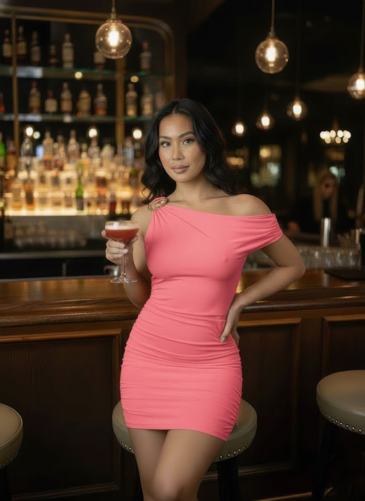 The Right Shoulder Is Gathered  Mini Dress