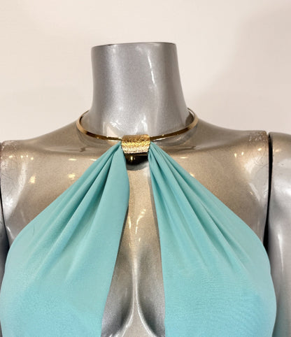 Strapless Necklace Detail Open Back Midi Dress