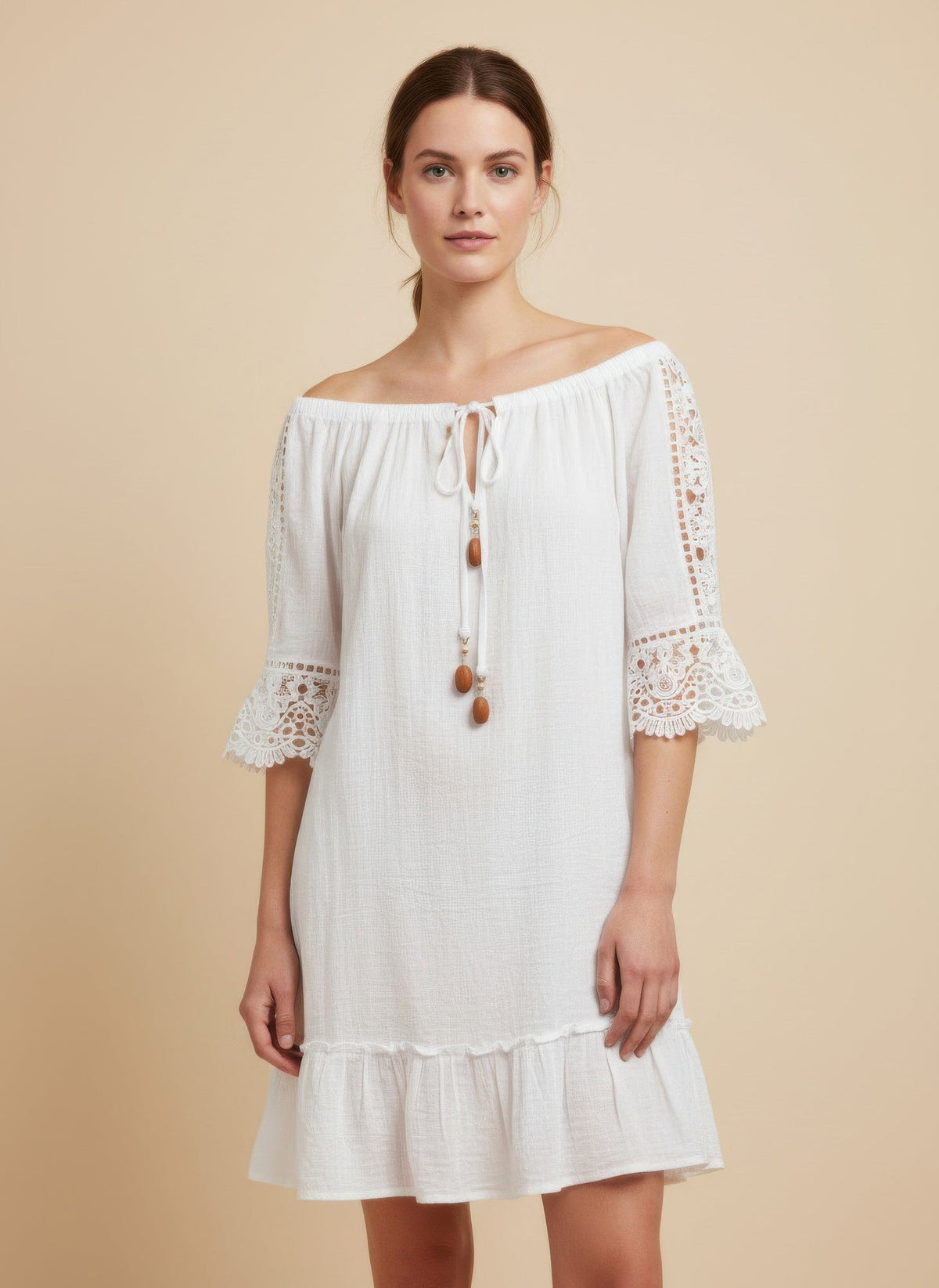 Mlle Gabrielle Solid Elbow Sleeve Dress