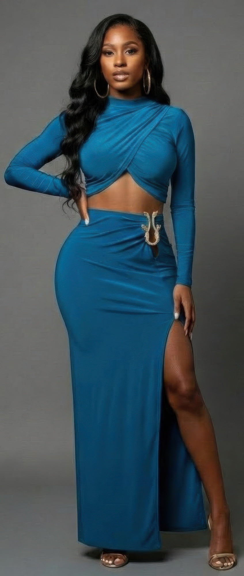 High Slit Side Maxi Skirt Set
