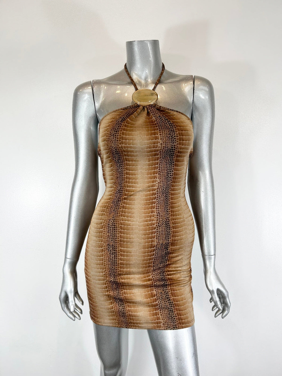 String Neck With Trim Detail Mini Dress